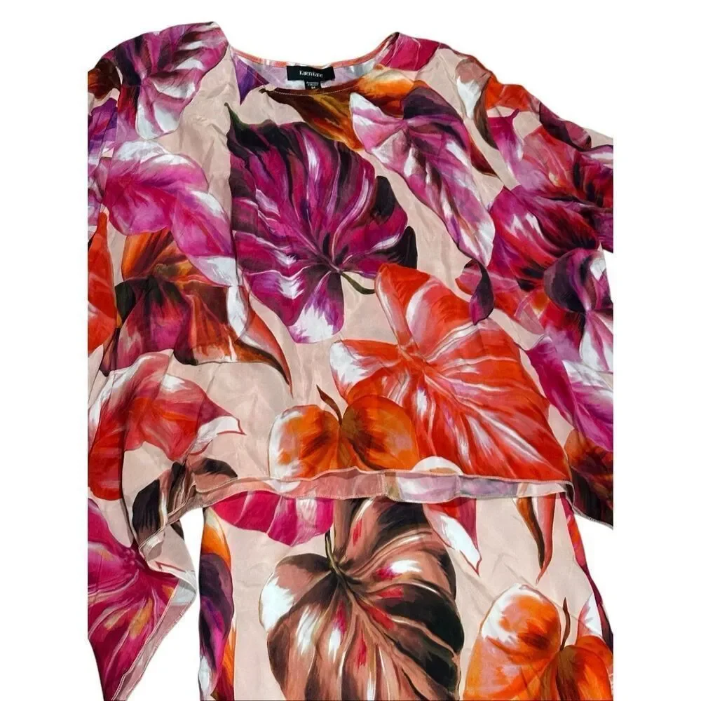 Karen Kane tropical palm 2pc skirt top flare hem M set